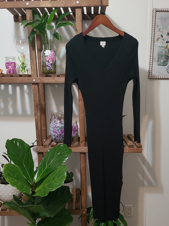 a new day Dresses & Skirts - Black V-neck Ribbed Sweater Dress